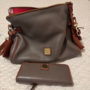 Dooney & Bourke Pebble Grain Zip Crossbody in Elephant with matching zip clutch